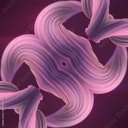 A symmetrical, 3D mandala in the form of a psychedelic flower. Its delicate pink and purple petals, made of woven lines, create a hypnotic, kaleidoscopic background for meditation