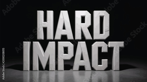 The word hard impact displayed in bold three dimensional silver lettering