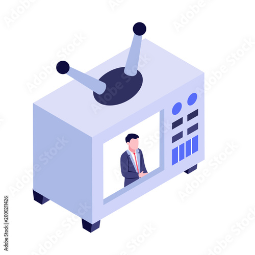 Isometric style illustration of a news anchor