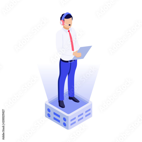 An isometric style illustration showing virtual news

