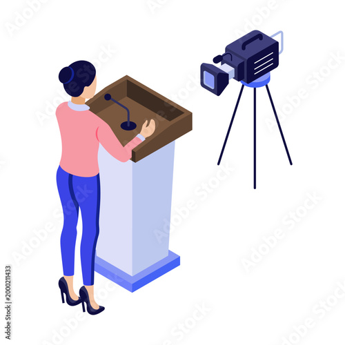 An isometric style illustration depicting a briefing
