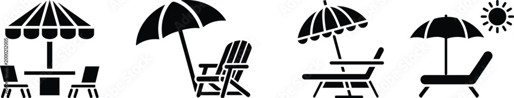 Φωτογραφία Beach chair and umbrella icon set summer vacation and relaxation concept vector illustration of beach chair and umbrella