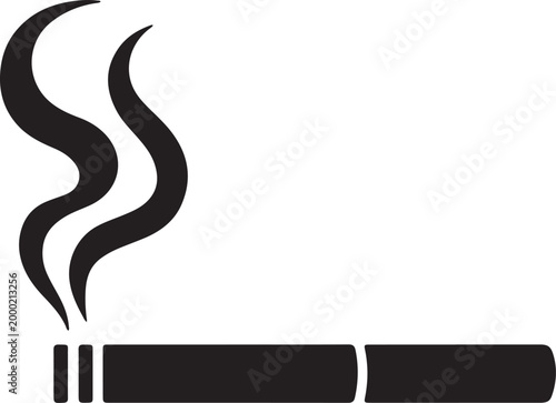 Smoking Cigarette Silhouette with Smoke – Tobacco Habit, Addiction Concept Black Vector Illustration