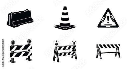Road barrier icons black and white vector set