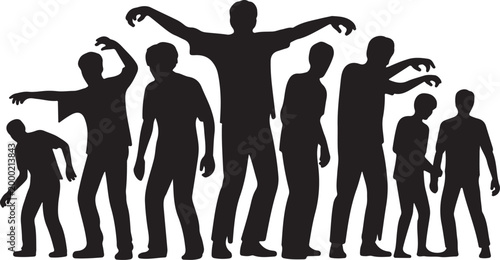 Zombie Apocalypse Silhouette Collection – Walking Dead, Rising Zombies, Horror Monster Vector Illustration Set