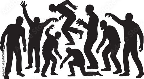 Zombie Apocalypse Silhouette Collection – Walking Dead, Rising Zombies, Horror Monster Vector Illustration Set