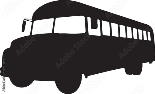 Vintage School Bus Silhouette – Retro Educational Transport Vehicle Black Vector Illustration