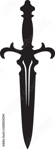 Ornate Fantasy Dagger Silhouette – Decorative Medieval Blade, Gothic Black Vector Illustration