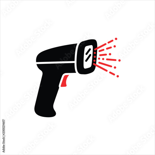 Handheld scanner emitting red laser beams for retail checkout Vector Illustration Isolated on white background