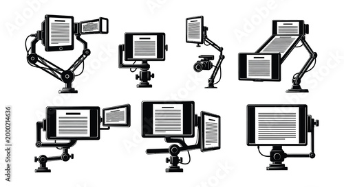Microphone set icons black silhouette on white background