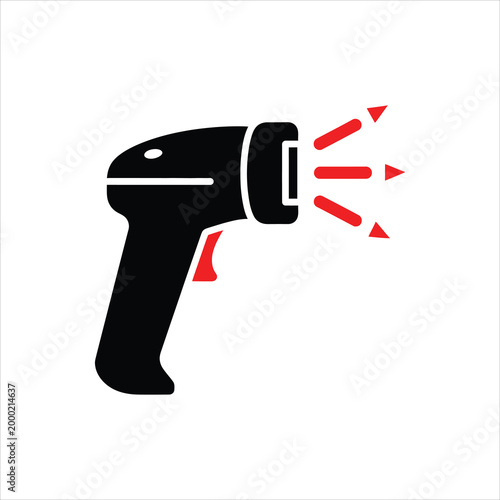 Infrared thermometer emitting heat rays during a measurement with red accents Isolated on white background