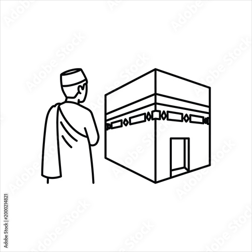 Muslim Pilgrim facing Kaaba during Hajj Vector Illustration Isolated on white background