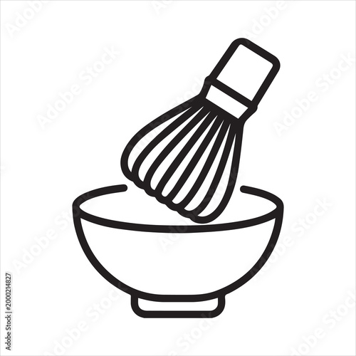 Matcha whisk and bowl outline icon vector