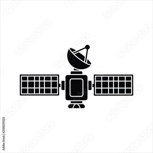 Satellite with solar panels transmitting data in a simple vector illustration Isolated on white background