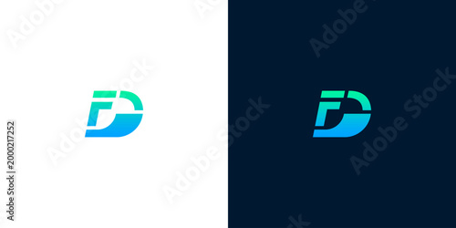 Dynamic abstract letter F D monogram logo design with a modern gradient, symbolizing innovation, progress, and a forward-thinking business identity for a technology or digital company