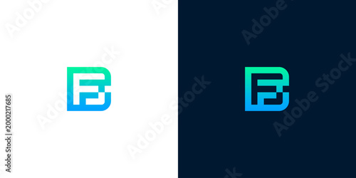 Vibrant abstract lettermark logo design combining letters B and F with a modern gradient effect, perfect for digital technology and innovative brand identity
