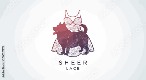 Artistic depiction of a dog wearing a sheer lace dress, unique design.