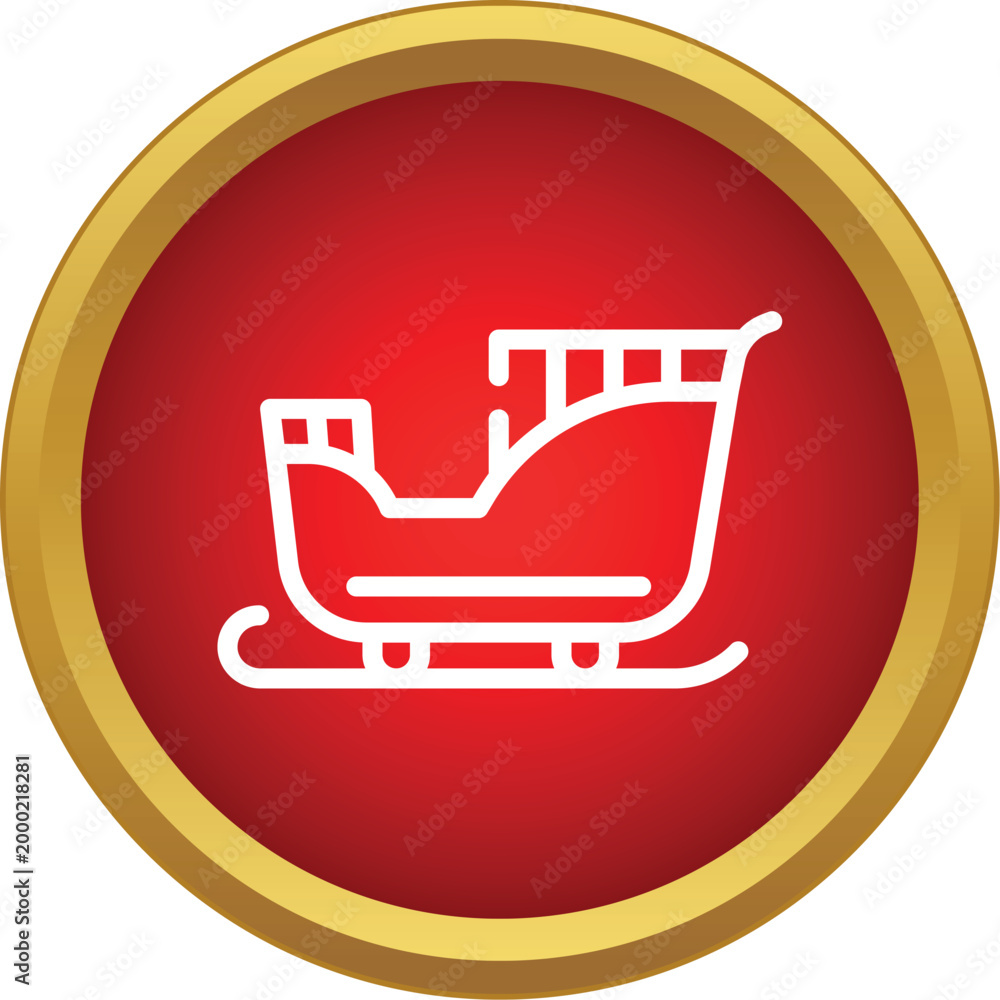 Fototapeta premium White outline of a christmas sleigh in a red and gold circular frame