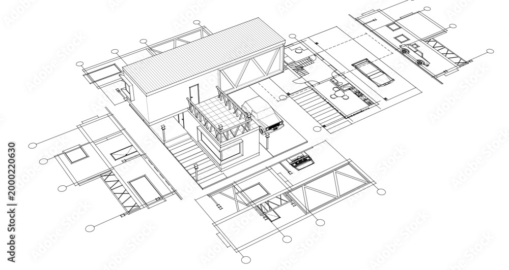 Fototapeta premium house with consoles plan 3d illustration 