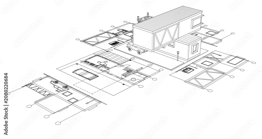 Fototapeta premium house with consoles plan 3d illustration 
