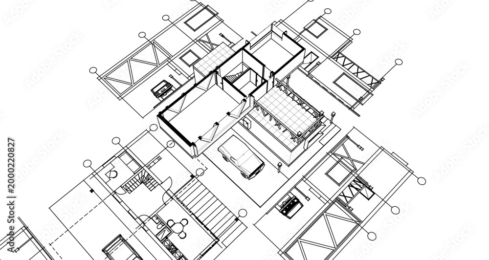 Fototapeta premium house with consoles plan 3d illustration 