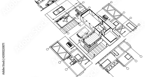 house with consoles plan 3d illustration	

