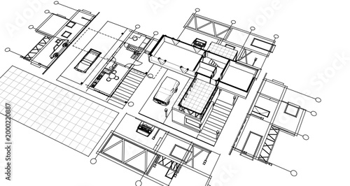 house with consoles plan 3d illustration	

