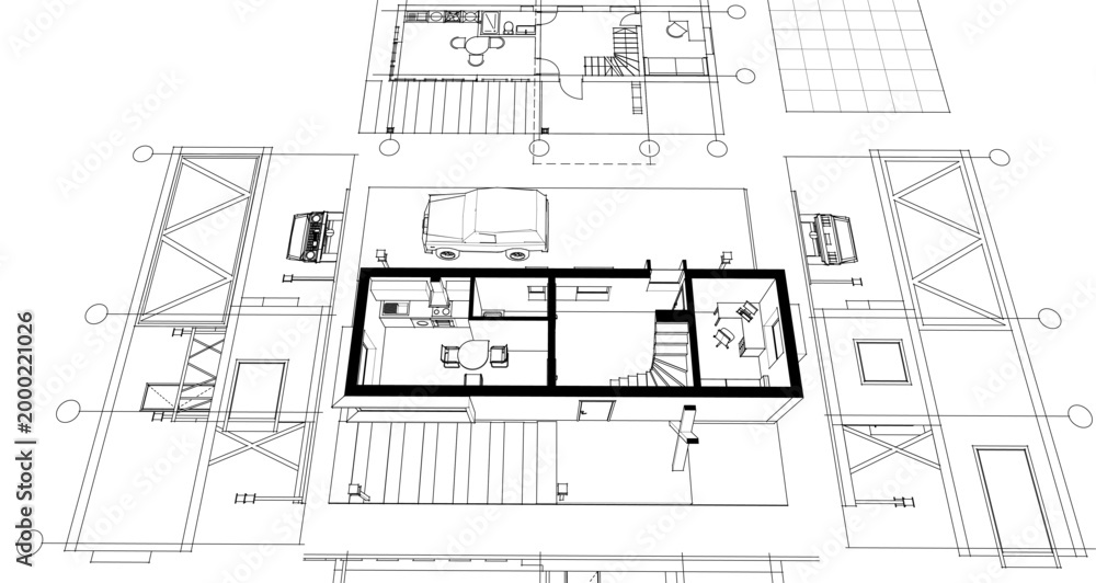 Fototapeta premium house with consoles plan 3d illustration 