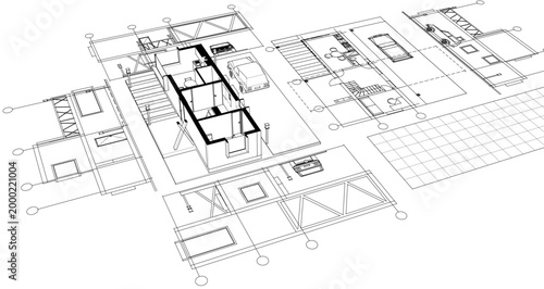 house with consoles plan 3d illustration	
