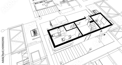 house with consoles plan 3d illustration	
