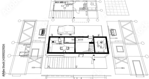 house with consoles plan 3d illustration	
