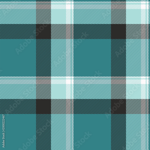 Lined textile vector texture, bandanna background check seamless. Fashioned pattern plaid tartan fabric in cyan and light colors.
