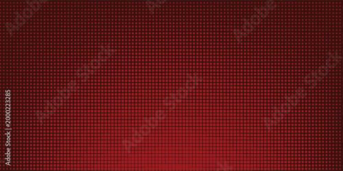 Red LED panel light with digital screen effect and pixel grid texture. 3D stage background or futuristic video wall for concert backdrop. Neon gradient pattern or OLED curve projection club displays.