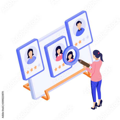 Obraz na plátně An isometric style illustration showing employee selection