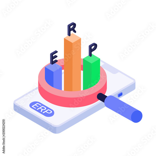 Isometric style illustration of erp analytics
