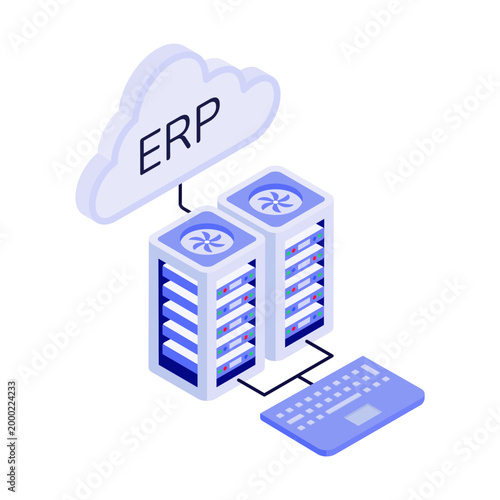 An illustration of an erp server designed in an isometric style
