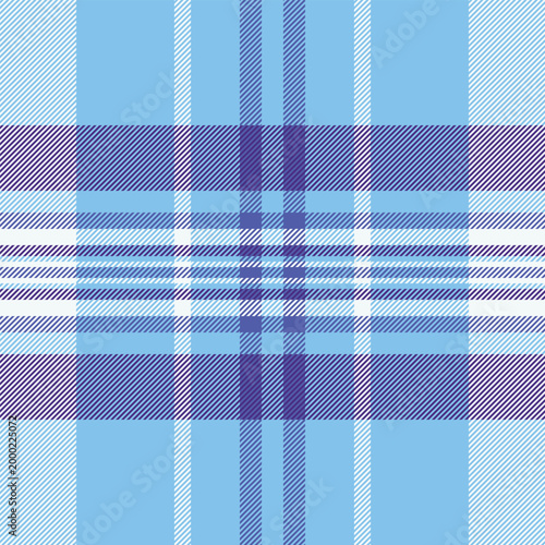 Linen vector seamless background, nobility textile fabric check. Curved tartan plaid texture pattern in cyan and white colors.
