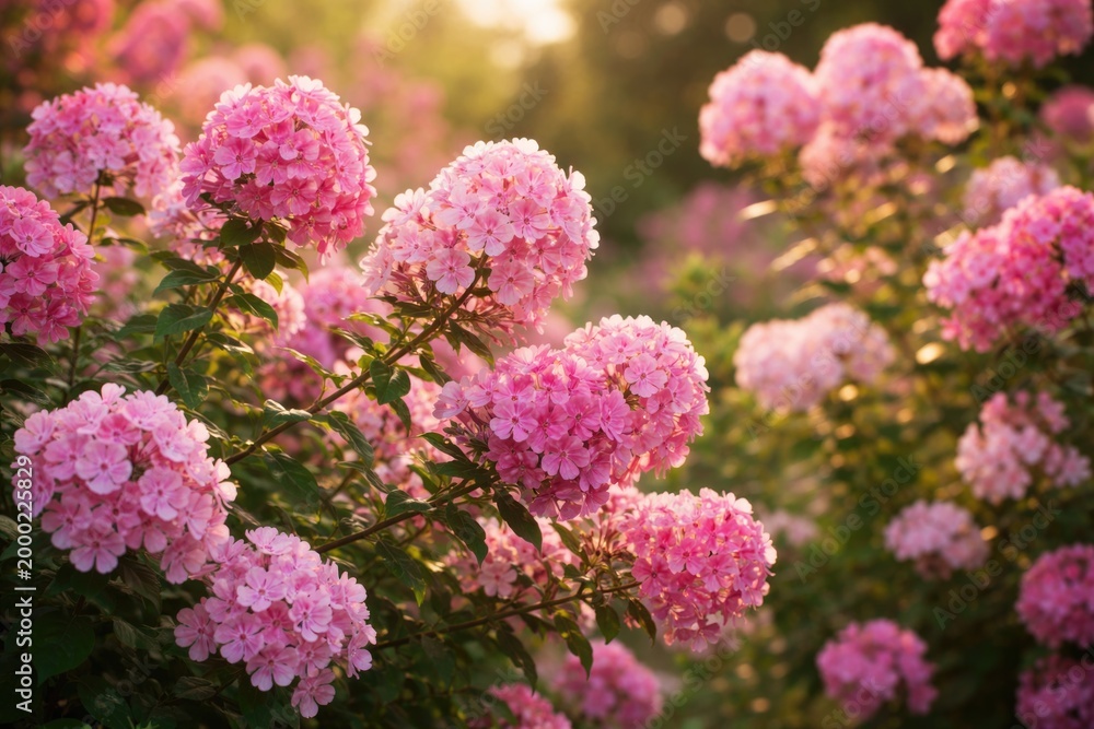 Obraz premium Lush summer phlox flowers growing on full branches with gentle bokeh