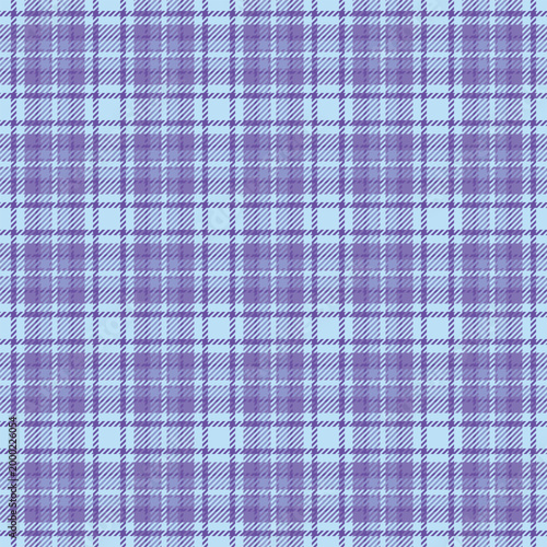 Checkered fabric vector background, fancy textile check pattern. Packaging seamless plaid tartan texture in indigo and light colors.