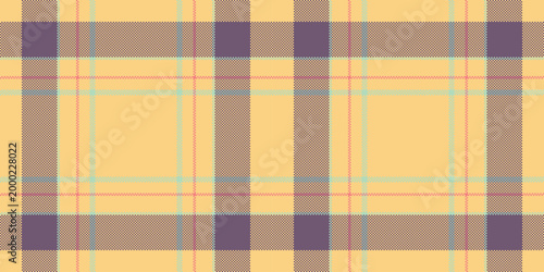 Neat tartan plaid fabric, gift card seamless texture vector. Micro pattern background textile check in amber and pastel colors.
