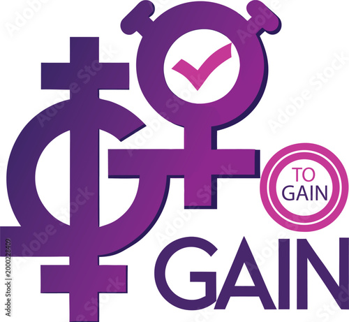 Purple dollar and female sign with alarm clock to gain