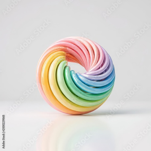 Pastel rainbow spiral sculpture on white background