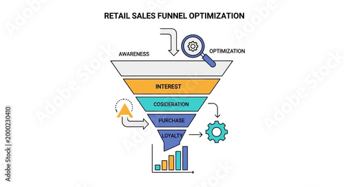 Retail sales funnel optimization diagram for marketing and business strategy