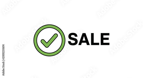 Sale concept icon with a check mark inside of a green circle