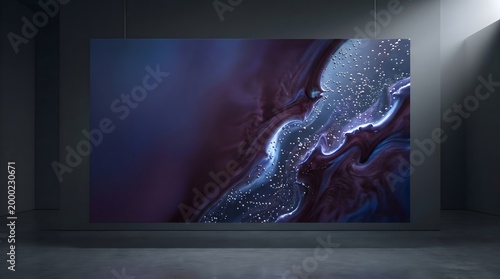 Swirling thick fluid paint mixing bright blue and magenta pigments