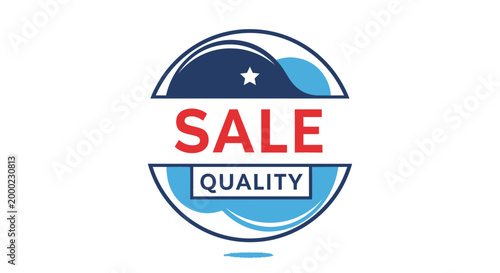 Sale quality emblem blue and red graphic with star and circular design