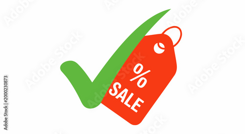 Sale tag with check mark icon for discount promotion or marketing campaign