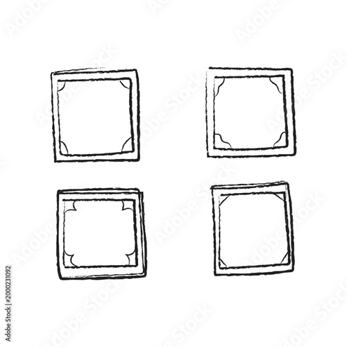 Hand-Drawn Square Photo Frame Set With Vintage Corner Mounts and Sketchy Border Styles