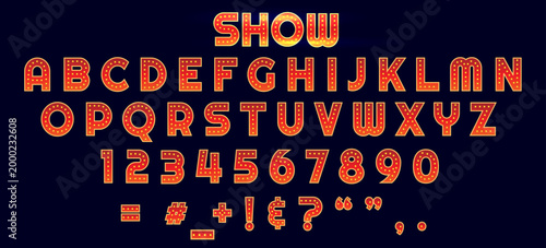 Retro uppercase letters with light bulbs