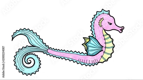 Abstract fantasy vector illustration of a horse and sea creature fusion in ocean themed cartoon design